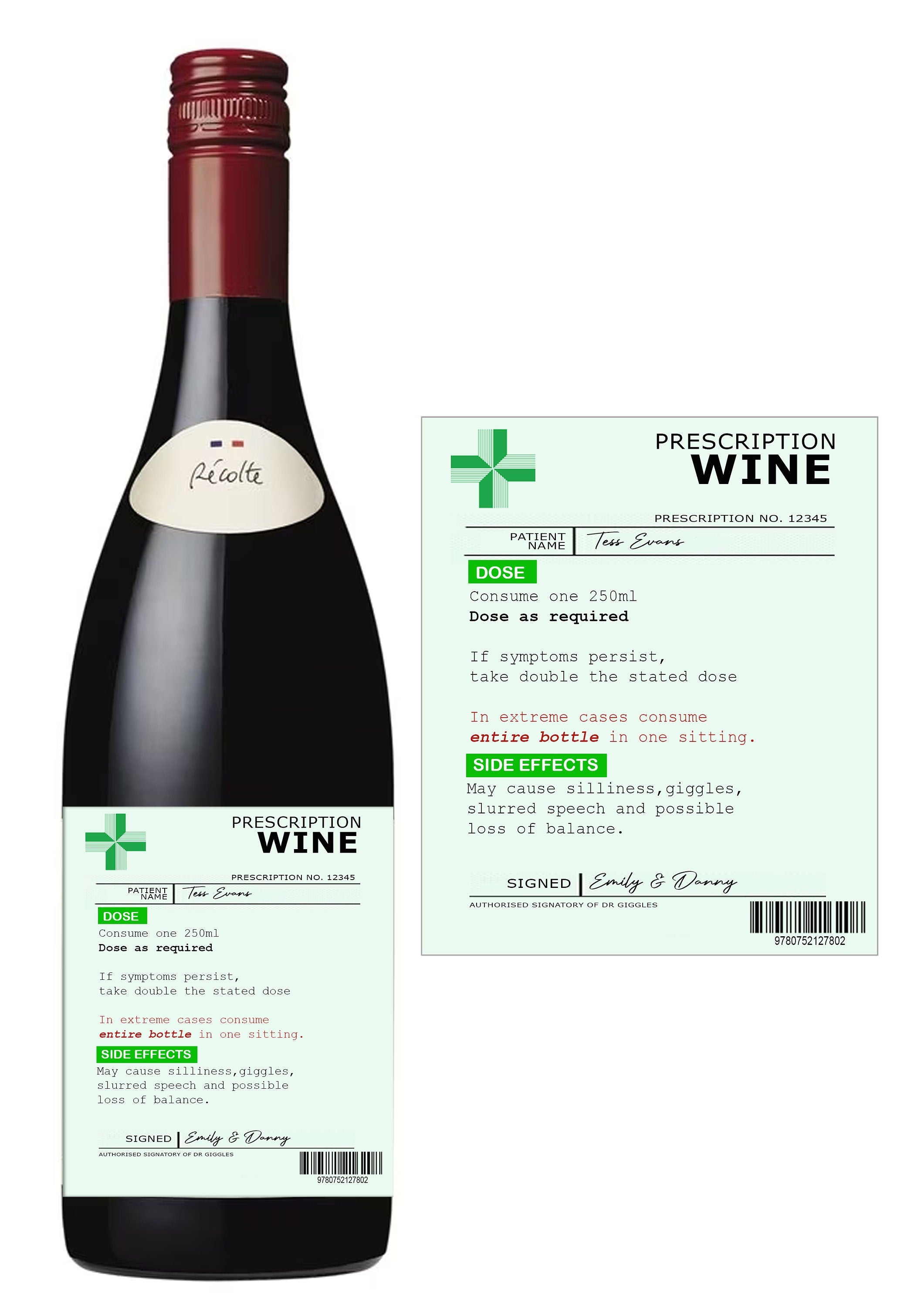 Personalised Prescription Wine Label Red White Rose Vinyl Sticker Funny Novelty Gift Birthday Anniversary