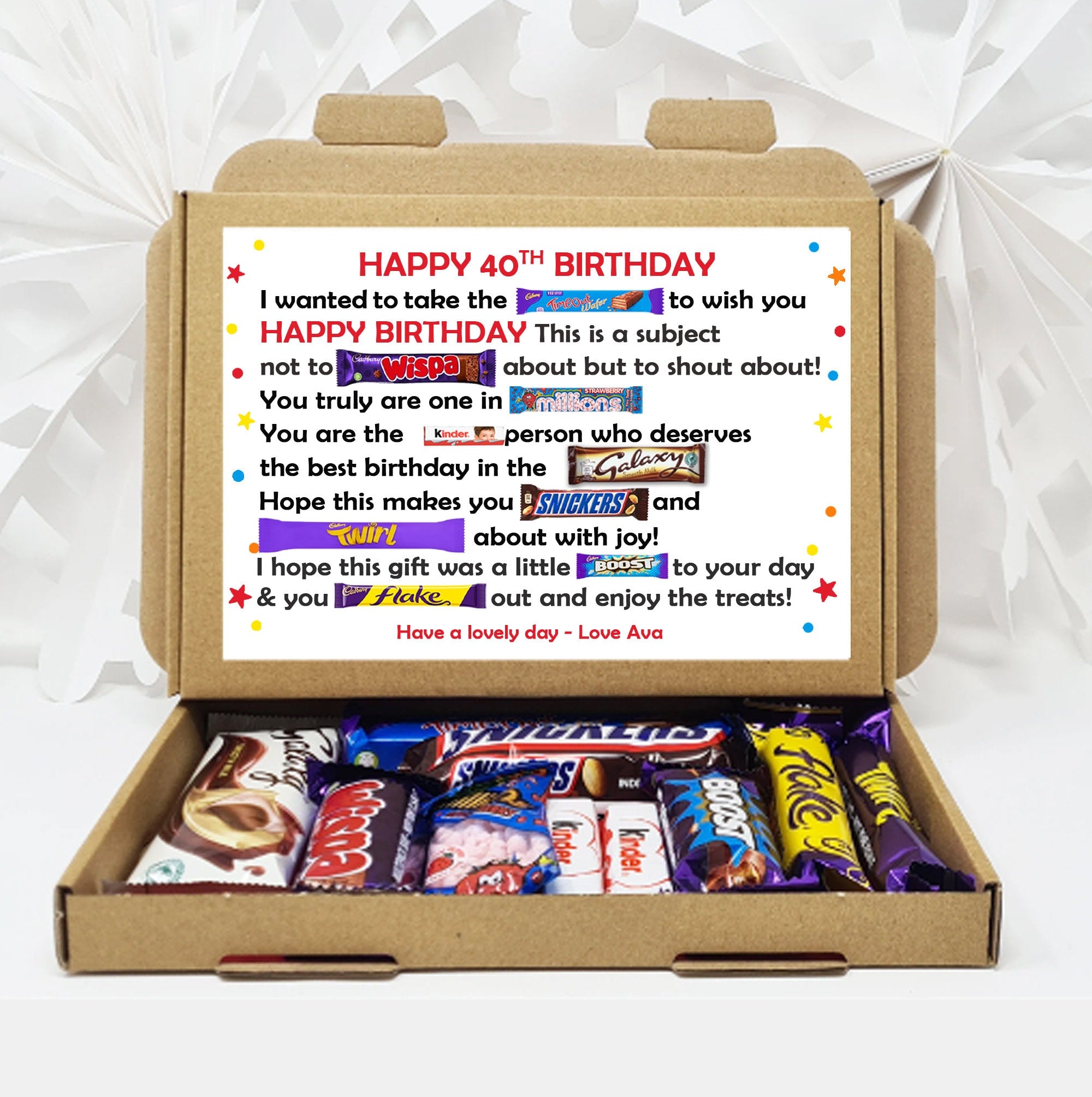 Personalised Birthday Gift Friend 10th 11th 13th 9th 40th 50th 60th 70th 80th Poem Chocolate Treats Box Hamper Sweet Present Gift for all ages Him / Her mum dad sister brother aunty unlce dad mum unique