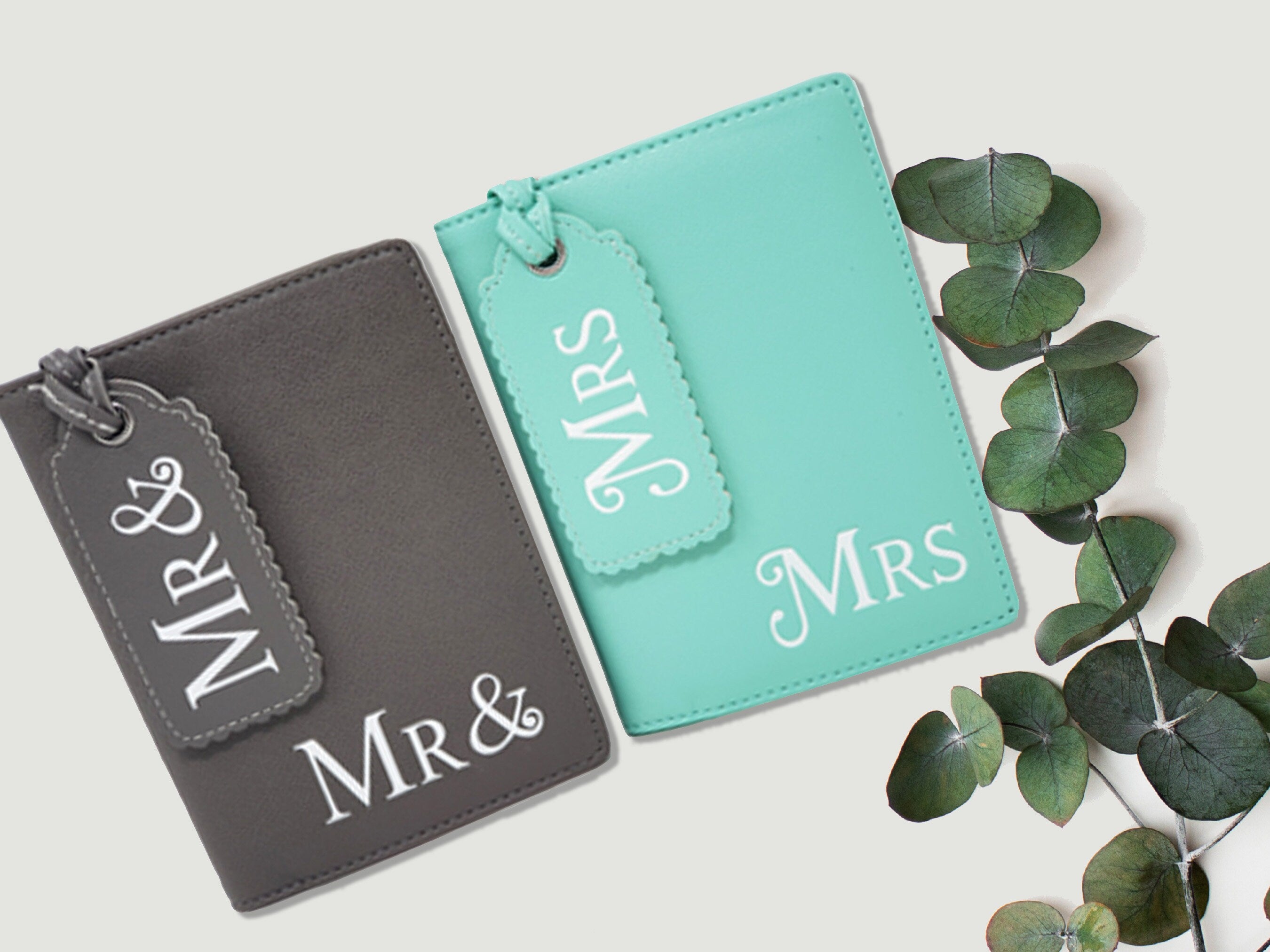 Mr and Mrs passport covers, Luggage Tags Wedding gift honeymoon Bridal present