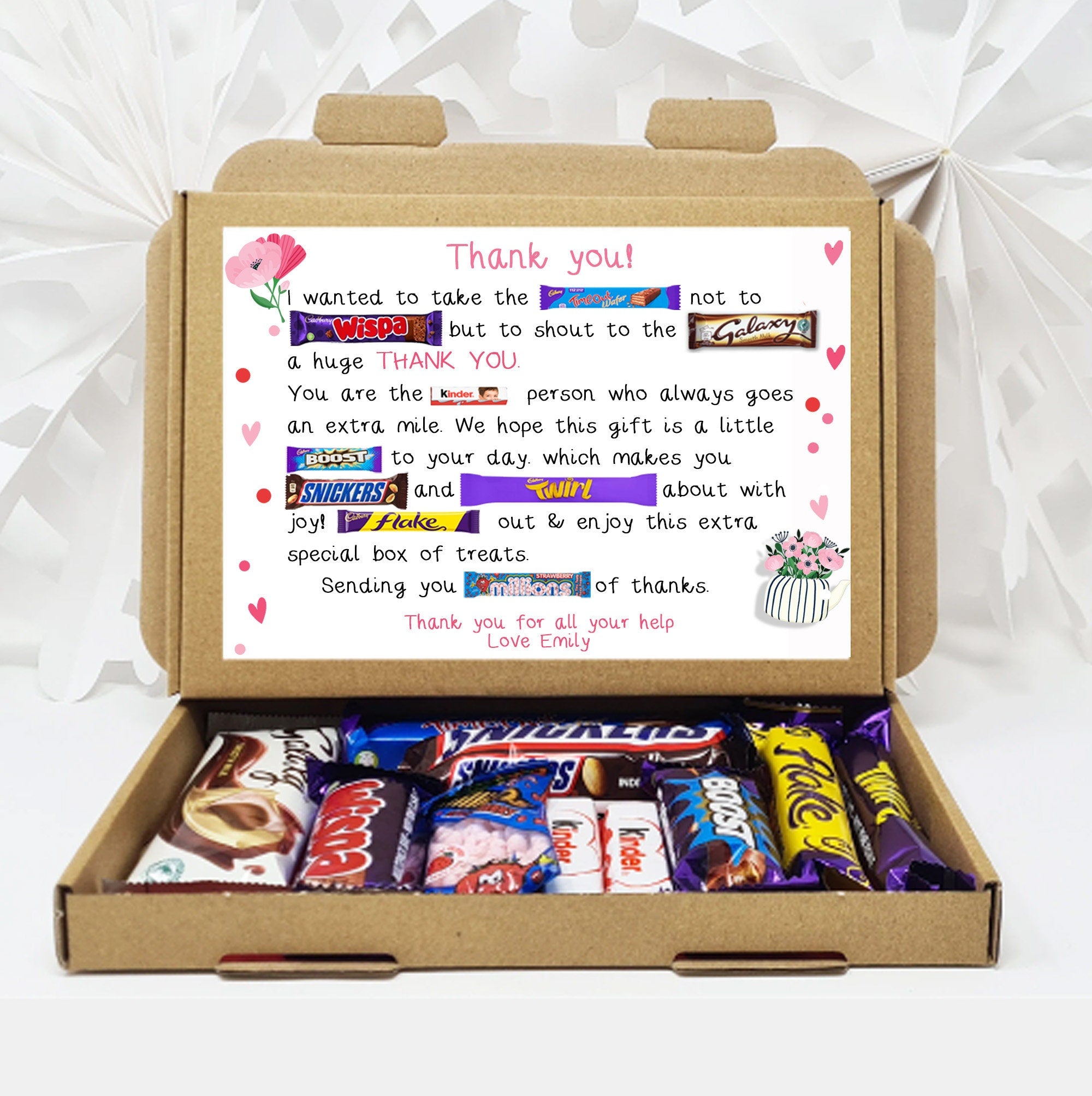 Personalsied Thank you POEM Chocolate BOX Hug in a box Letterbox hamper gift, thank you, Cheer up, Pick me up, for friend, thinking of you