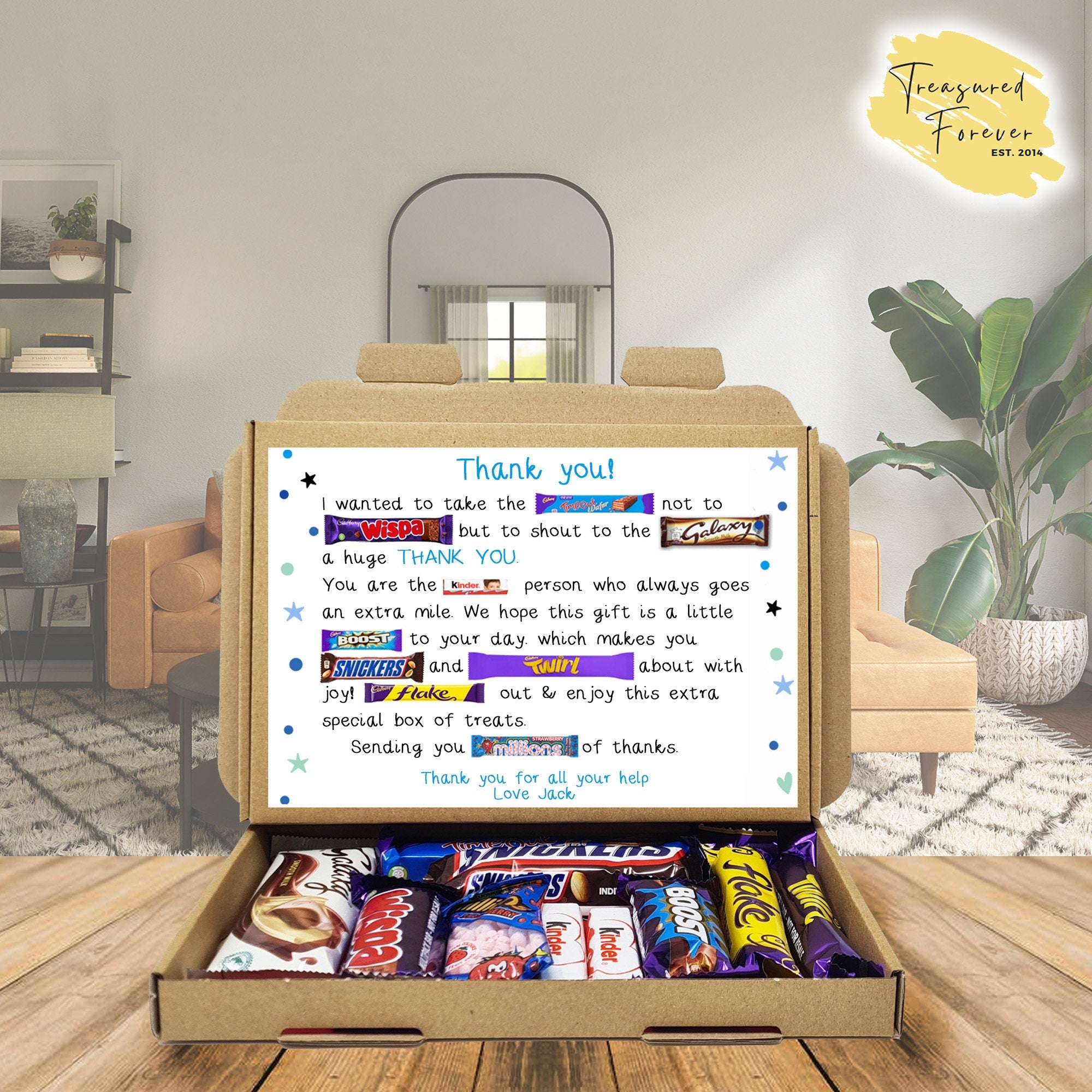 Personalsied Thank you POEM Chocolate BOX Hug in a box Letterbox hamper gift, thank you, Cheer up, Pick me up, for friend, thinking of you