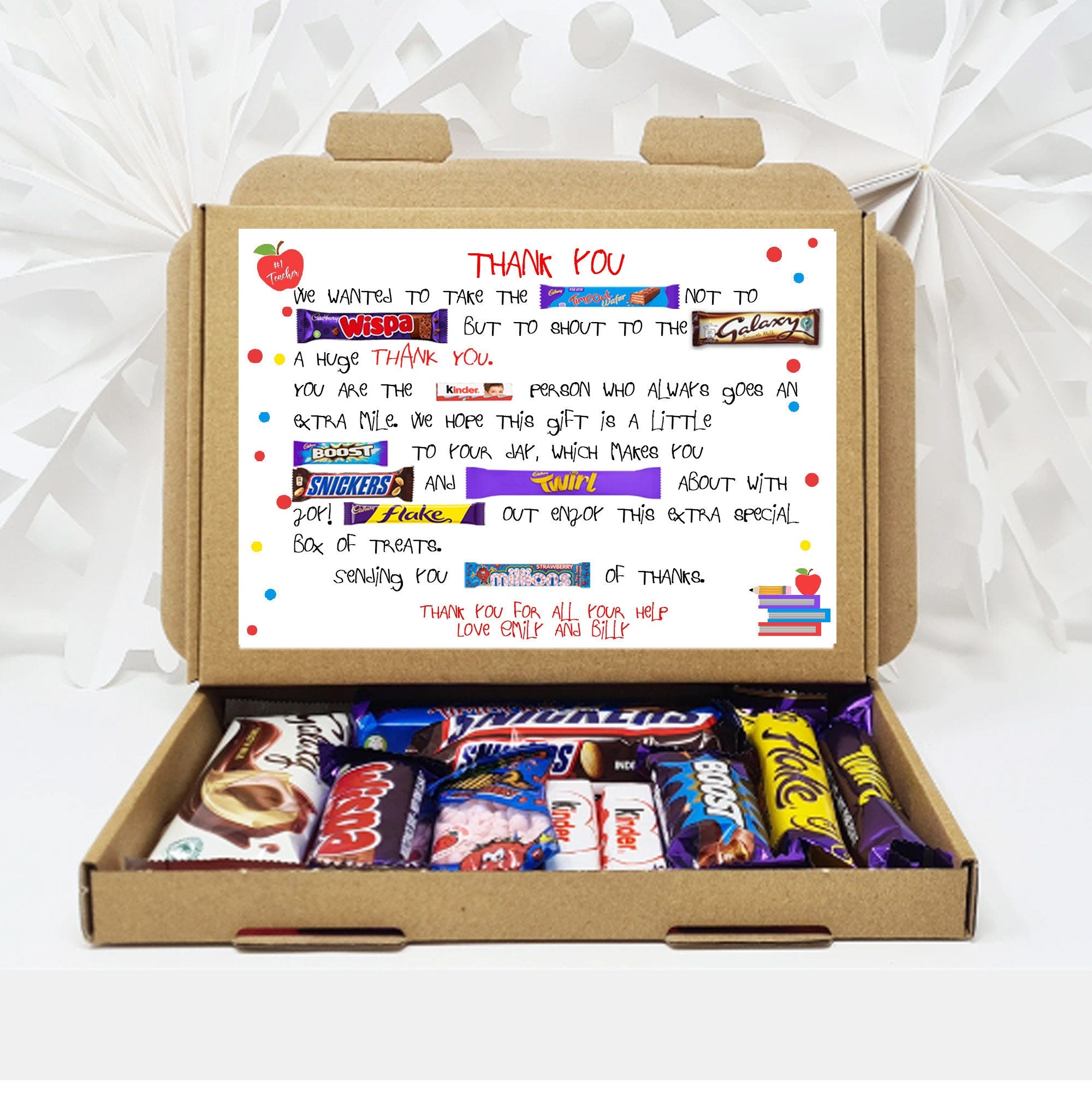 Personalised  Teacher Poem summer gift Poem End of Term Treat Box Hug in a box, hamper gift thank you gift Lollypop lady Key worker Music PE