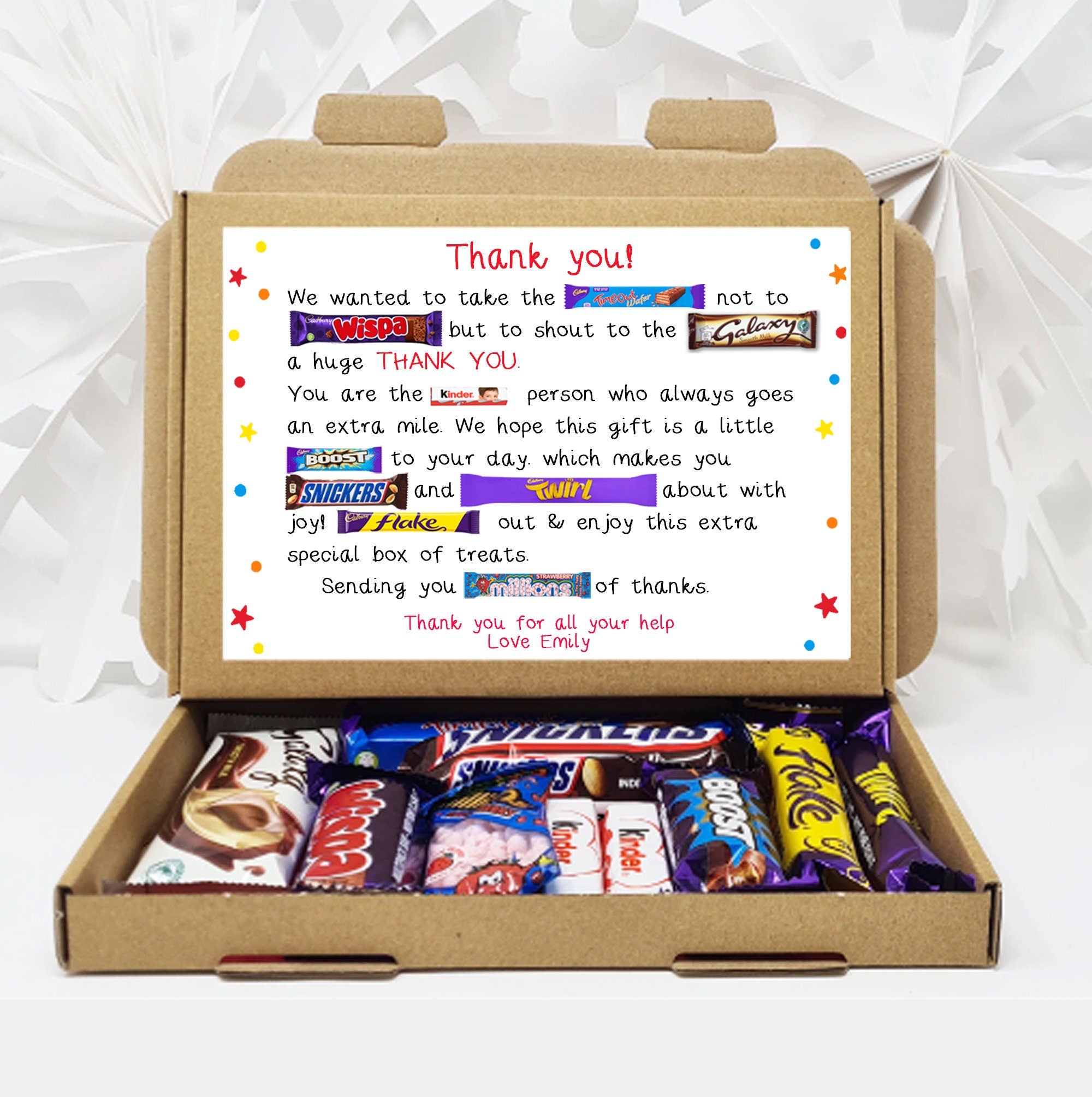 Personalsied Thank you POEM Chocolate BOX Hug in a box Letterbox hamper gift, thank you, Cheer up, Pick me up, for friend, thinking of you