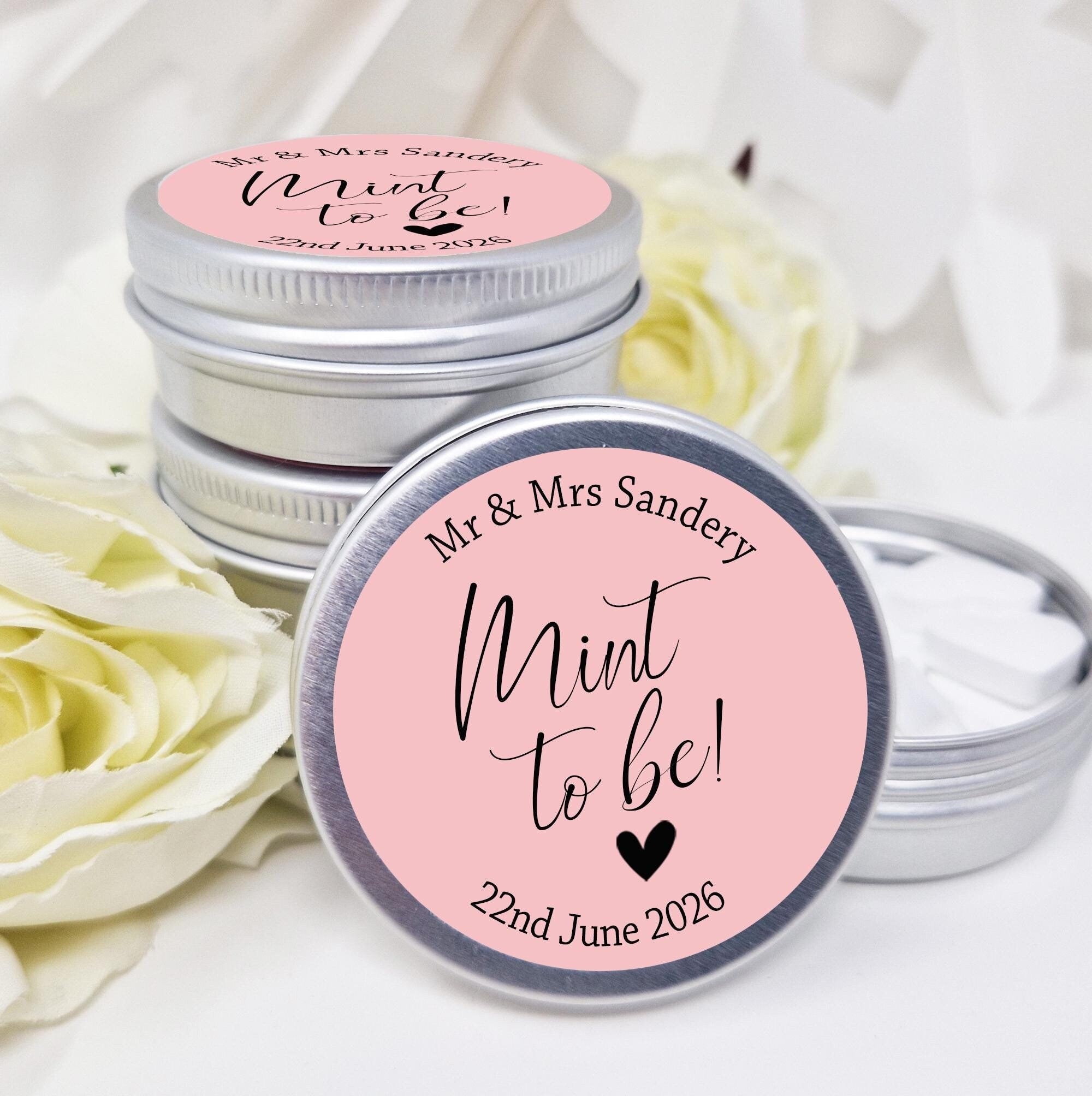 35 Personalised Wedding Stickers, Mint To Be Tin, Party Favour Label, Party Bag Label, Mint Favour Label - Various Colours with Tins