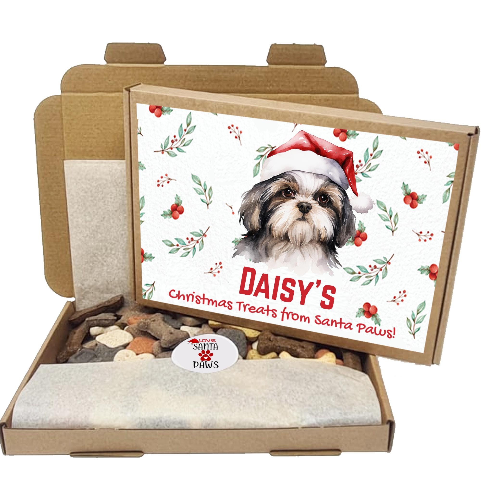 Personalized Dog Treat Gift Box – Custom Christmas Gifts for Any Breed – Holiday Puppy Treats & Doggy Present