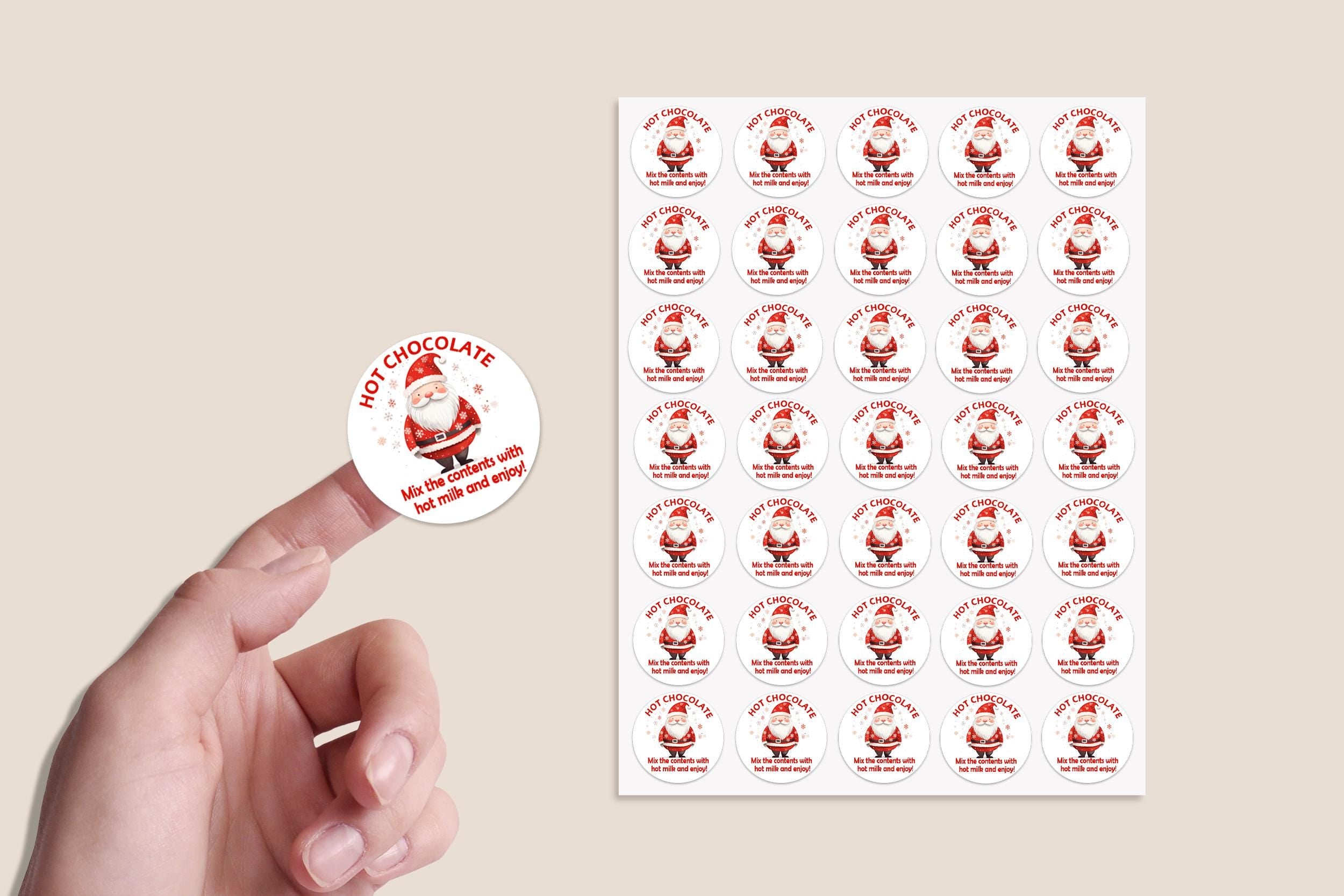 Santa Hot Chocolate Cone Christmas Stickers Round Sticker Sheet | Bulk Xmas Labels | SantaGift Design