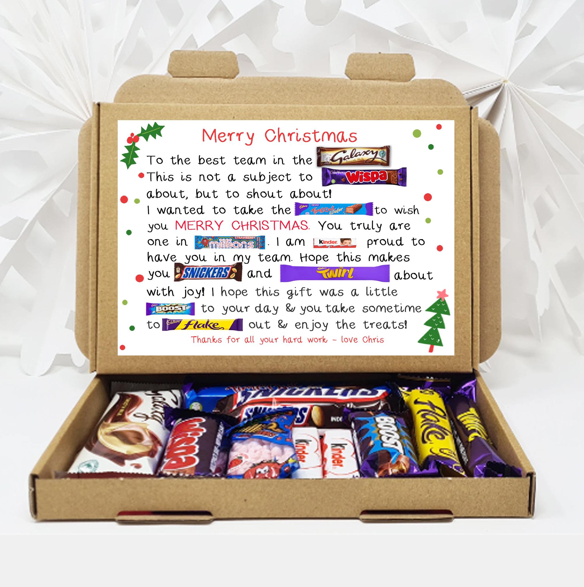 Personalised Best Team Christmas Gift Poem Chocolate Treats Box Hamper