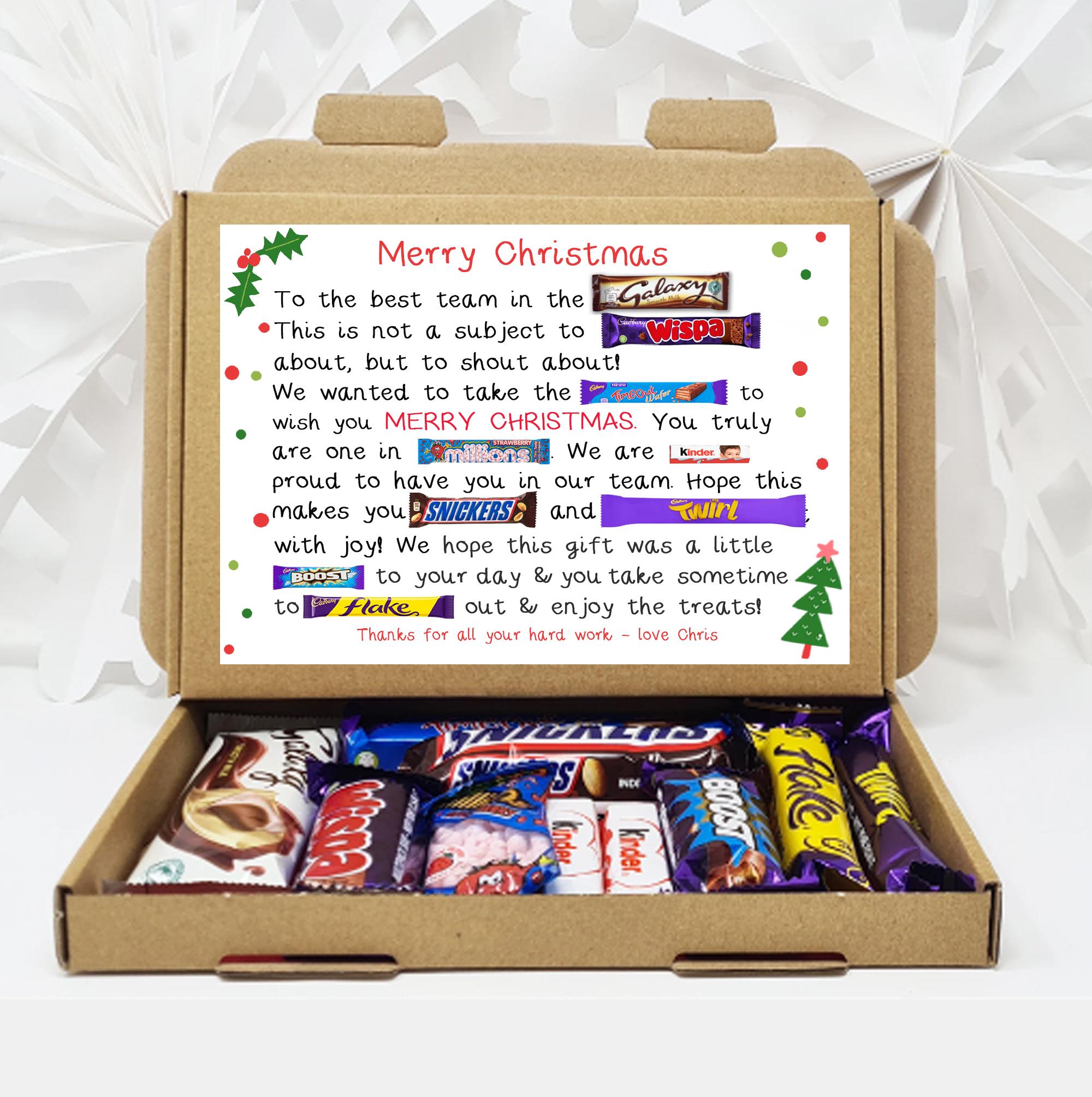 Personalised Best Team Christmas Gift Poem Chocolate Treats Box Hamper