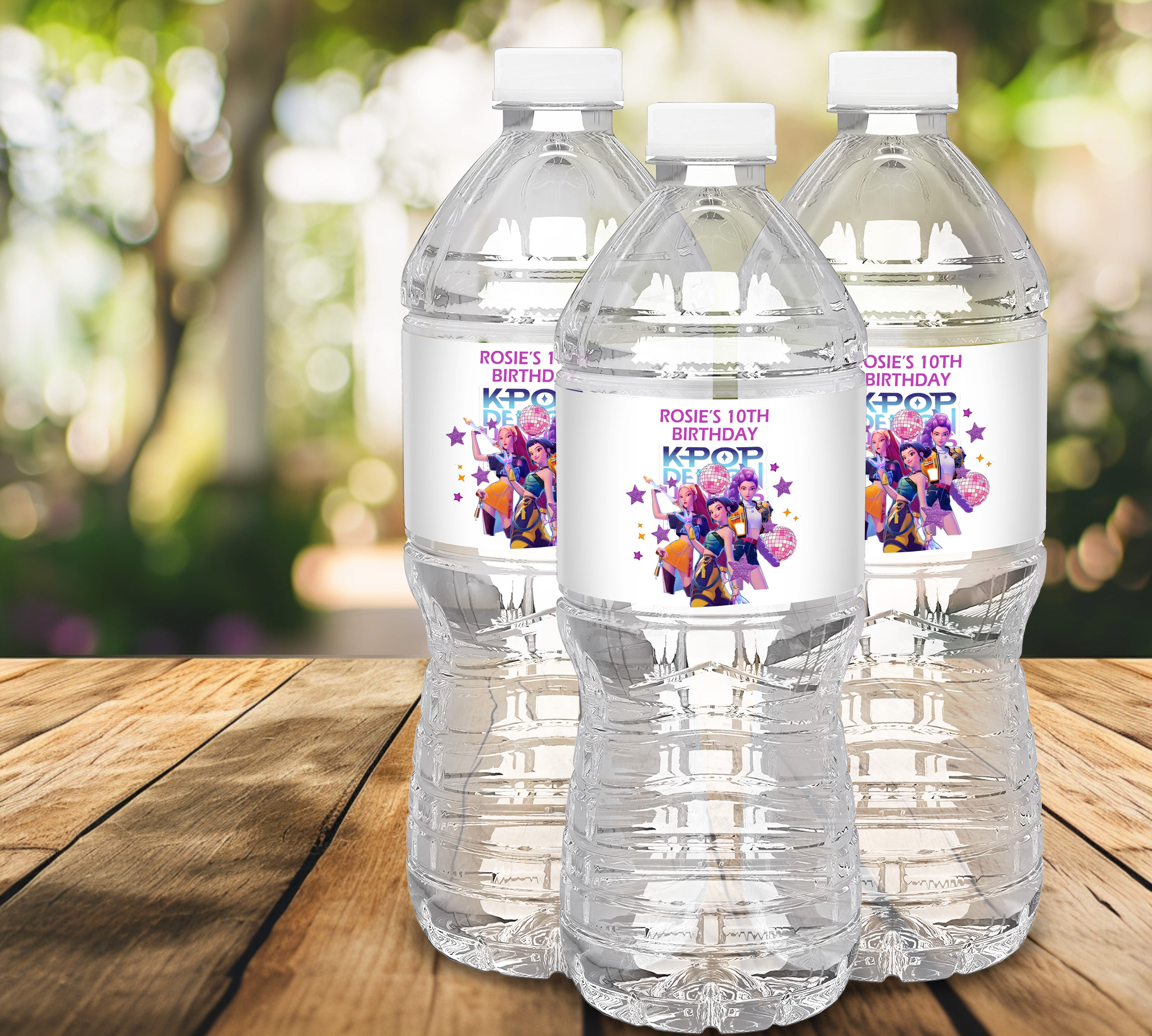 Personalised K-Pop Demon Hunters Party Water Bottle Stickers | Huntrix Inspired Birthday Labels |  Sweet Cones, Gift Bags & Party Favours