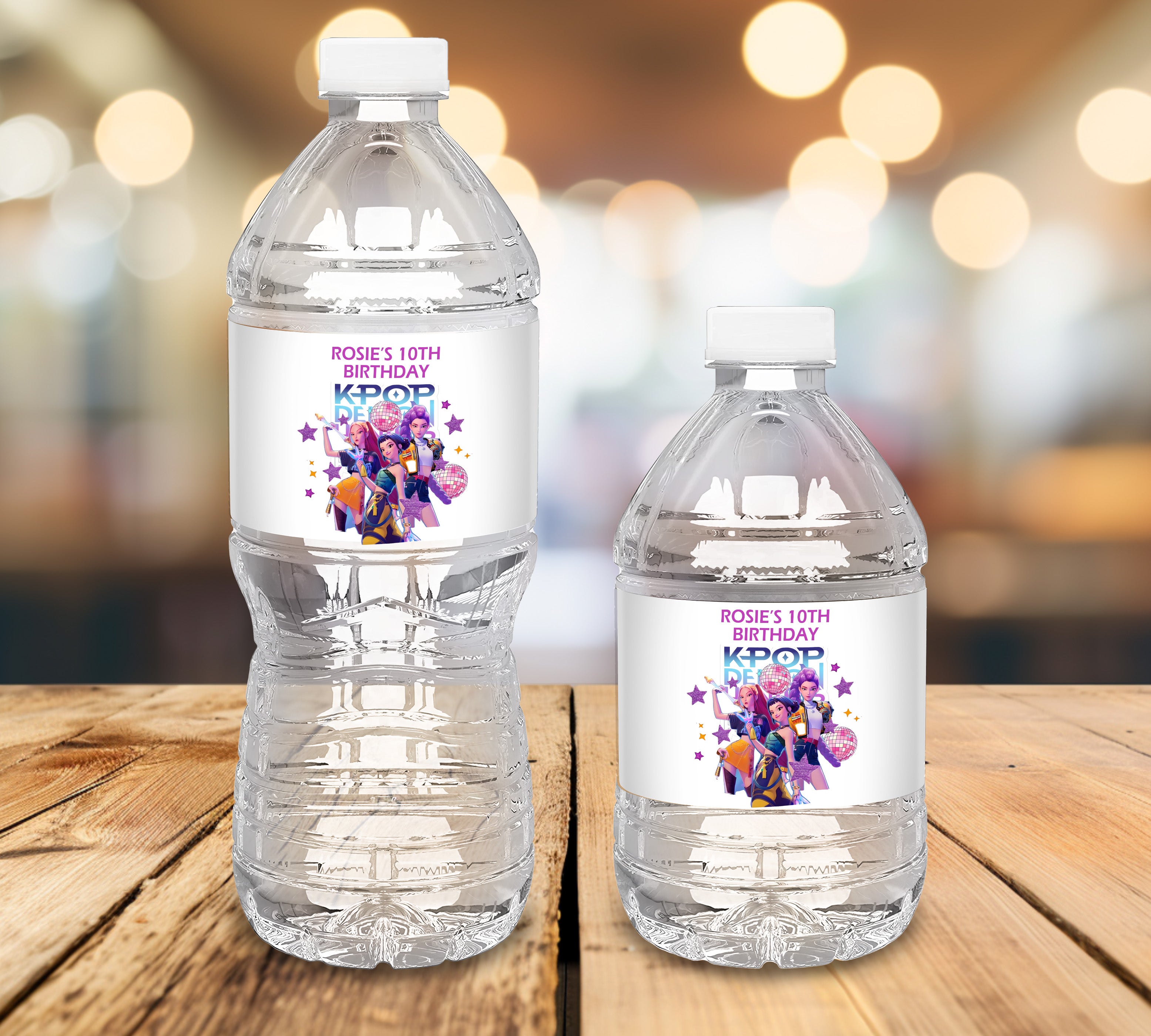 Personalised K-Pop Demon Hunters Party Water Bottle Stickers | Huntrix Inspired Birthday Labels |  Sweet Cones, Gift Bags & Party Favours