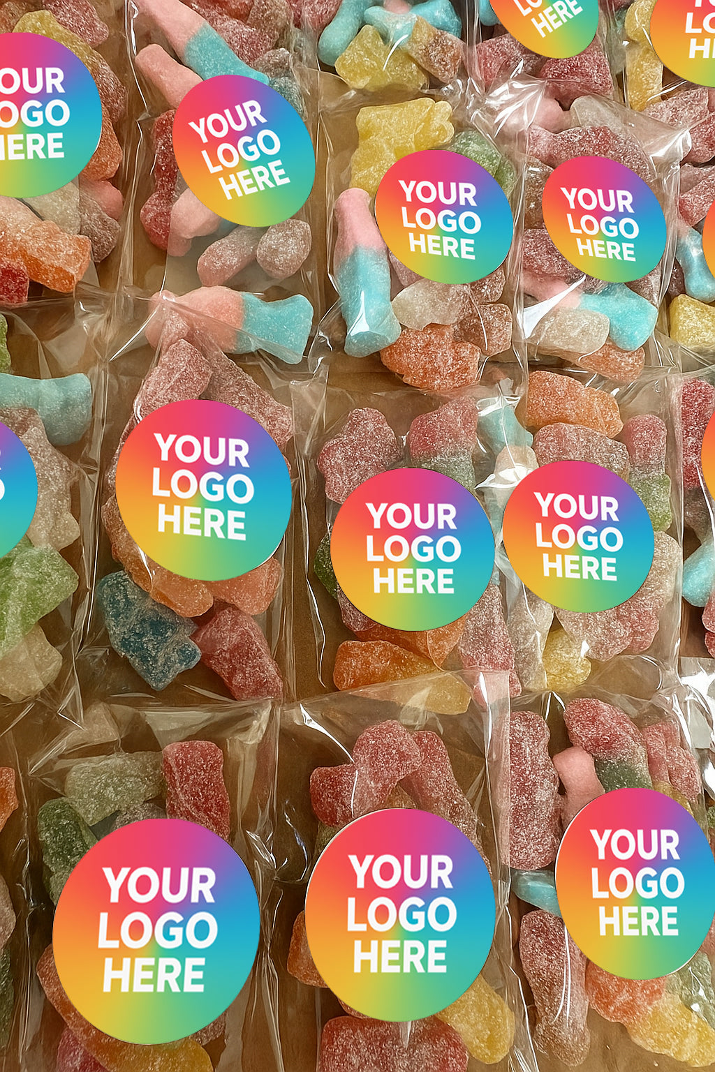 Personalised Logo Sweet Bags | Pre-Filled Vegan Favour Bags with Stickers | Corporate Event | Trade Show Giveaways | Custom Branded Treats