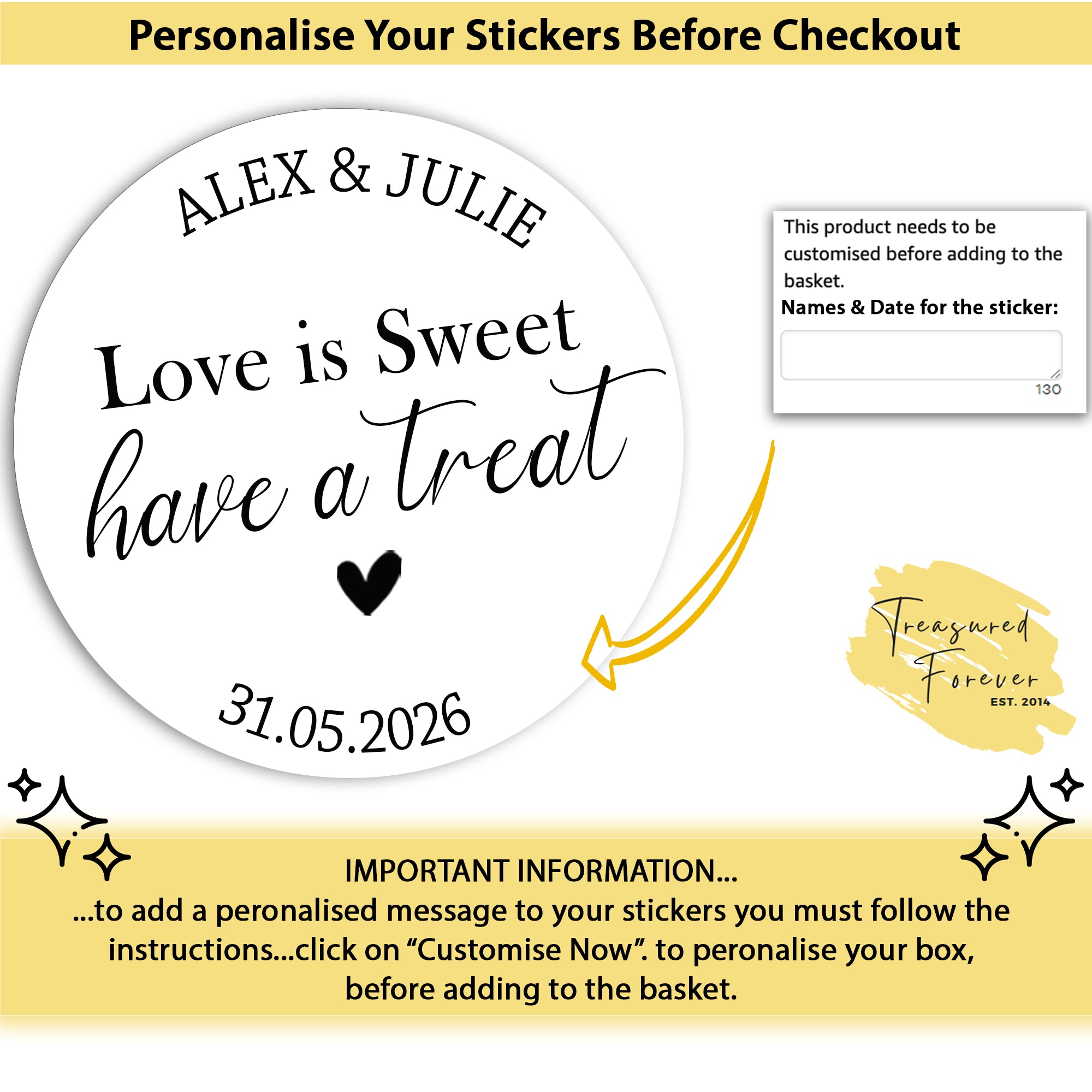 Personalised Sweet Wedding Stickers Sweet bags- Love is sweet Cone Bags Favour Luxury labels with Vegan/Halal sweets
