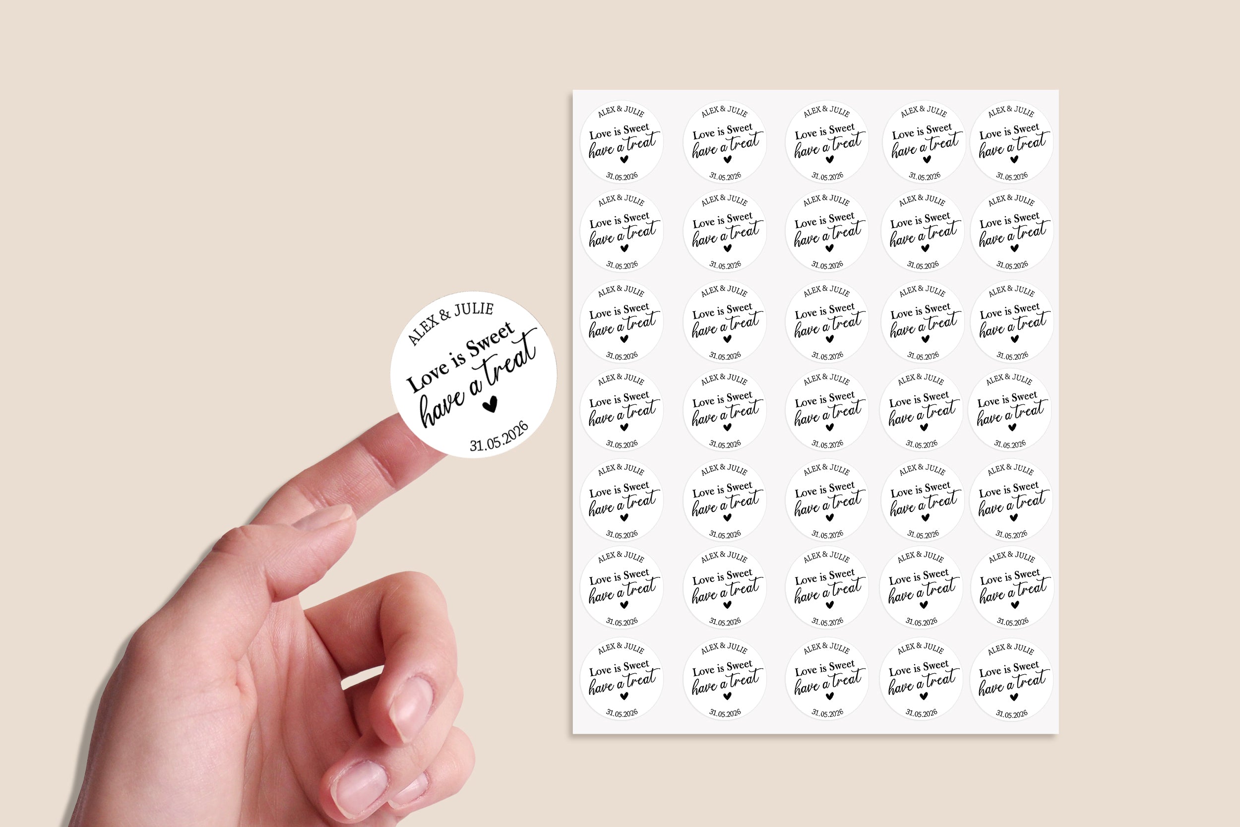 Personalised Love is Sweet Chocolate Coin Wedding Favours – Custom Name & Date Stickers – Chocolate Wedding Guest Gifts