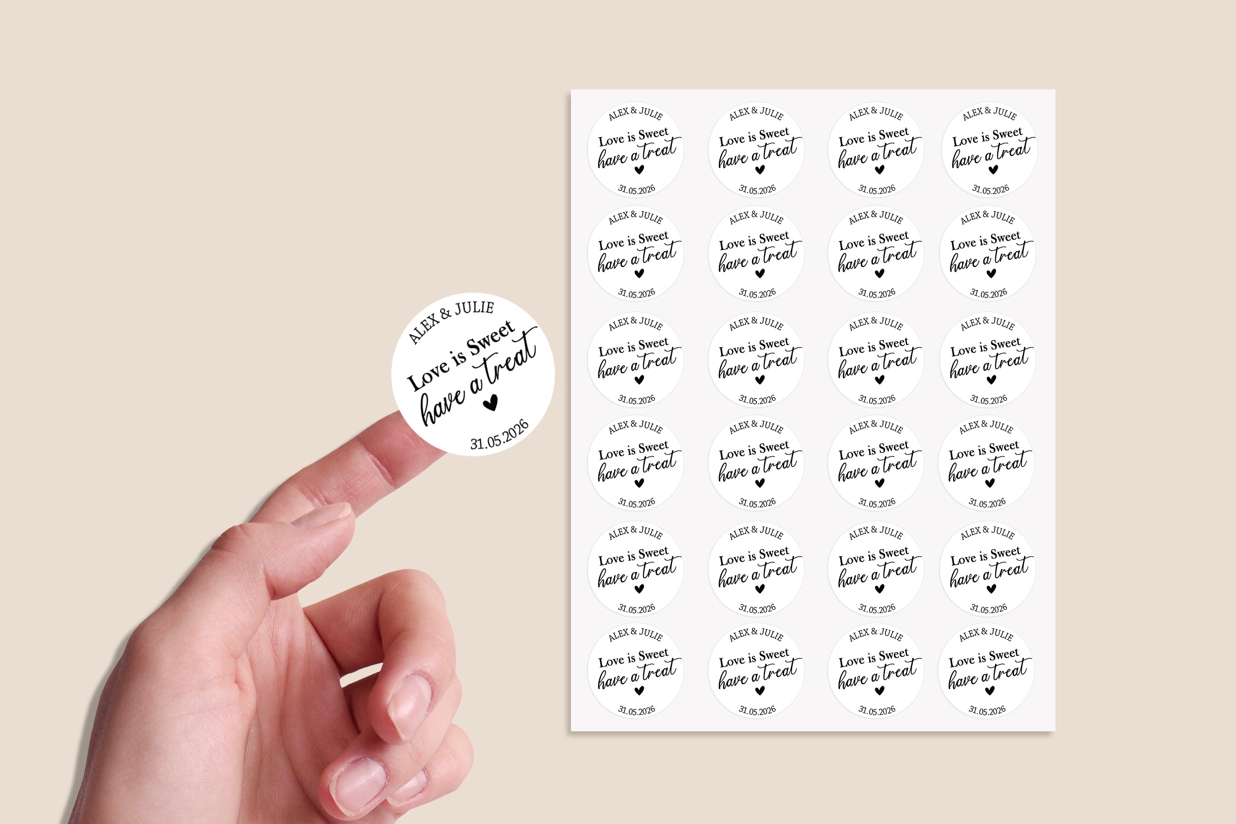 Personalised Love is Sweet Chocolate Coin Wedding Favours – Custom Name & Date Stickers – Chocolate Wedding Guest Gifts