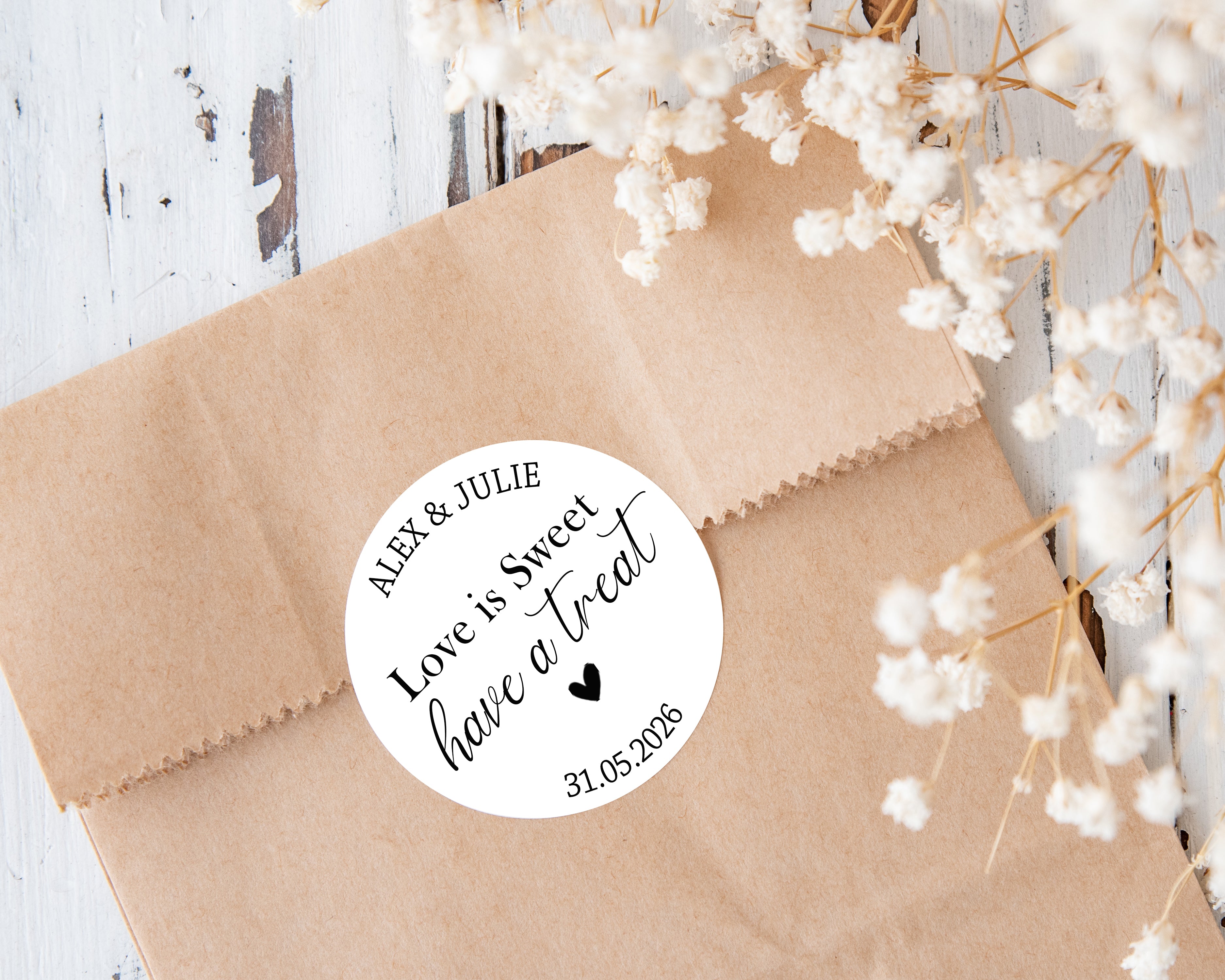 Personalised Love is Sweet Chocolate Coin Wedding Favours – Custom Name & Date Stickers – Chocolate Wedding Guest Gifts