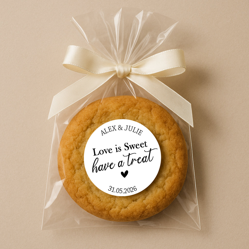 Personalised Love is Sweet Chocolate Coin Wedding Favours – Custom Name & Date Stickers – Chocolate Wedding Guest Gifts