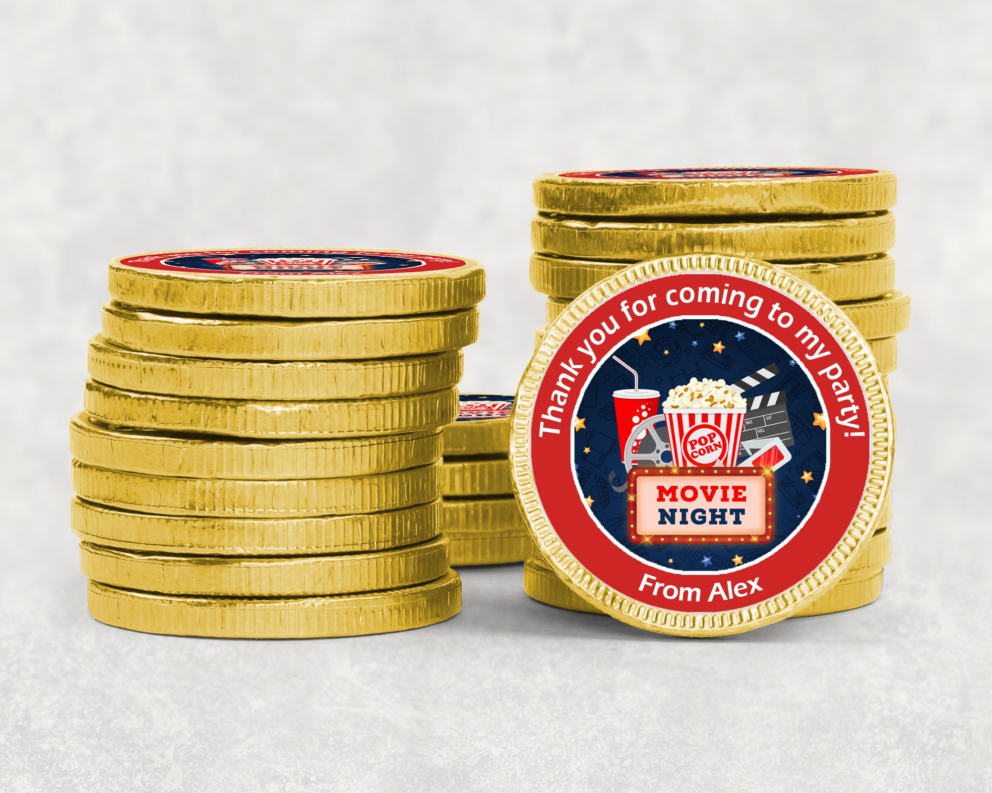 Personalised Movie Sleepover Party Stickers – Thank You Labels for Sweet Cones & Favour Bags
