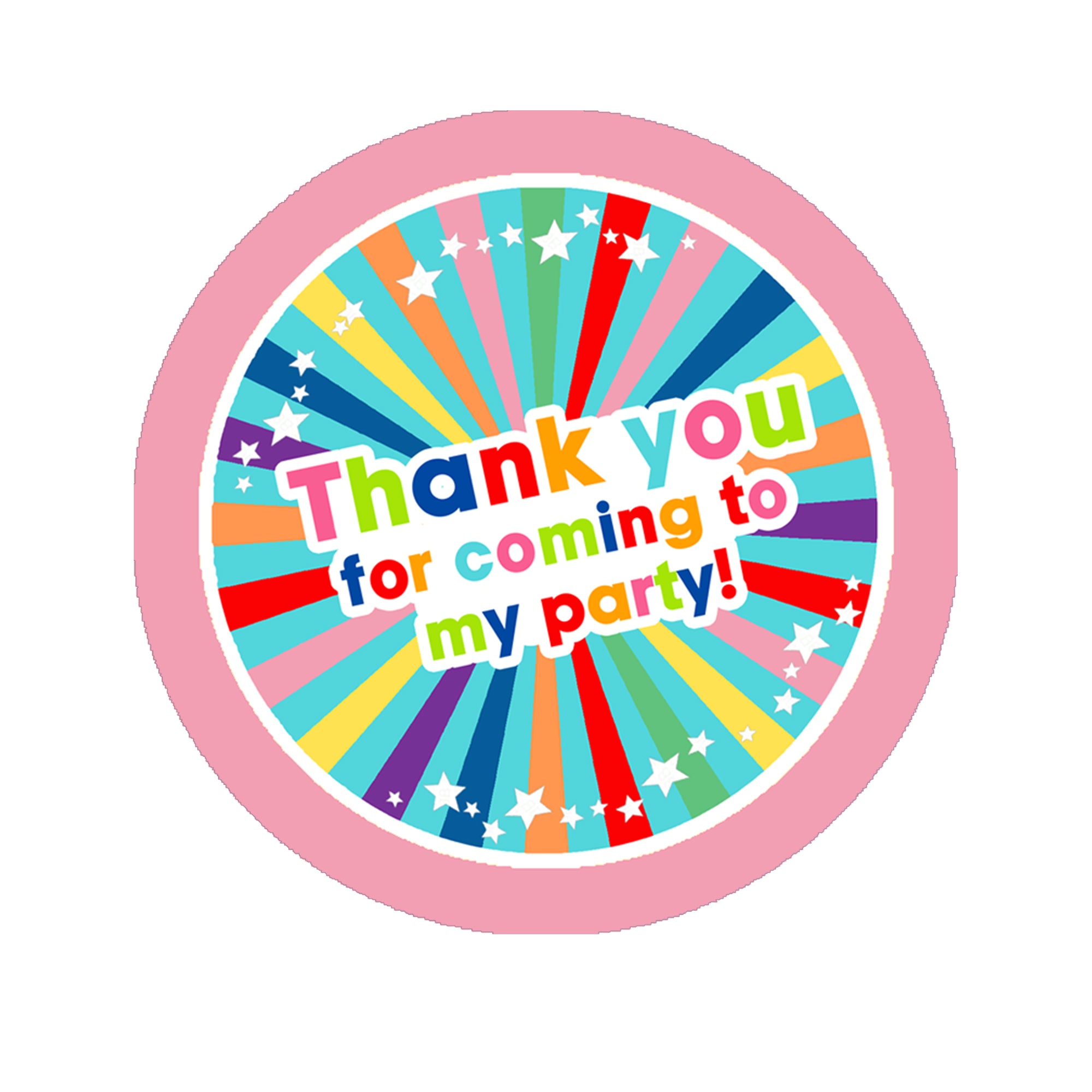 Birthday Thank you Stickers Thank You for coming to my Party Stickers for Sweet Cone Bags Favours Bright Fun