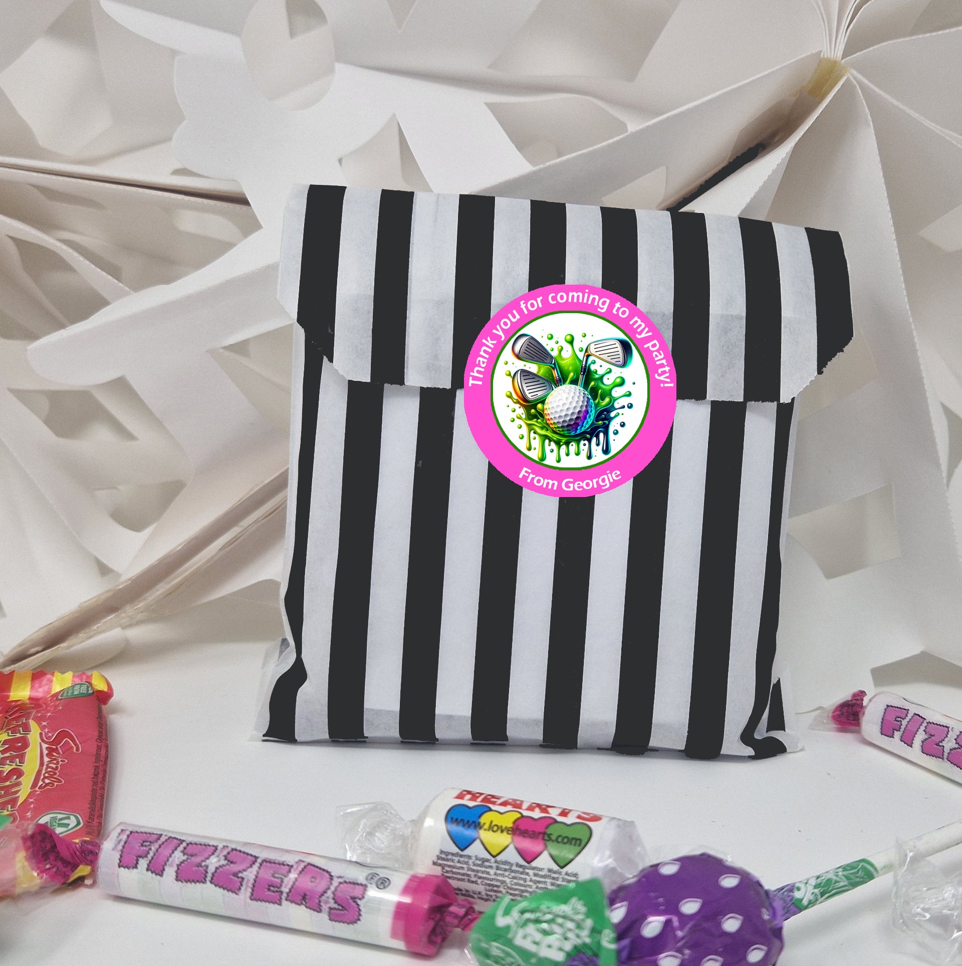 24 x Personalised Golf Party Stickers – 45mm Round Labels for Party Bags, Favours or Sweet Cones – Golf Themed Birthday Decoration