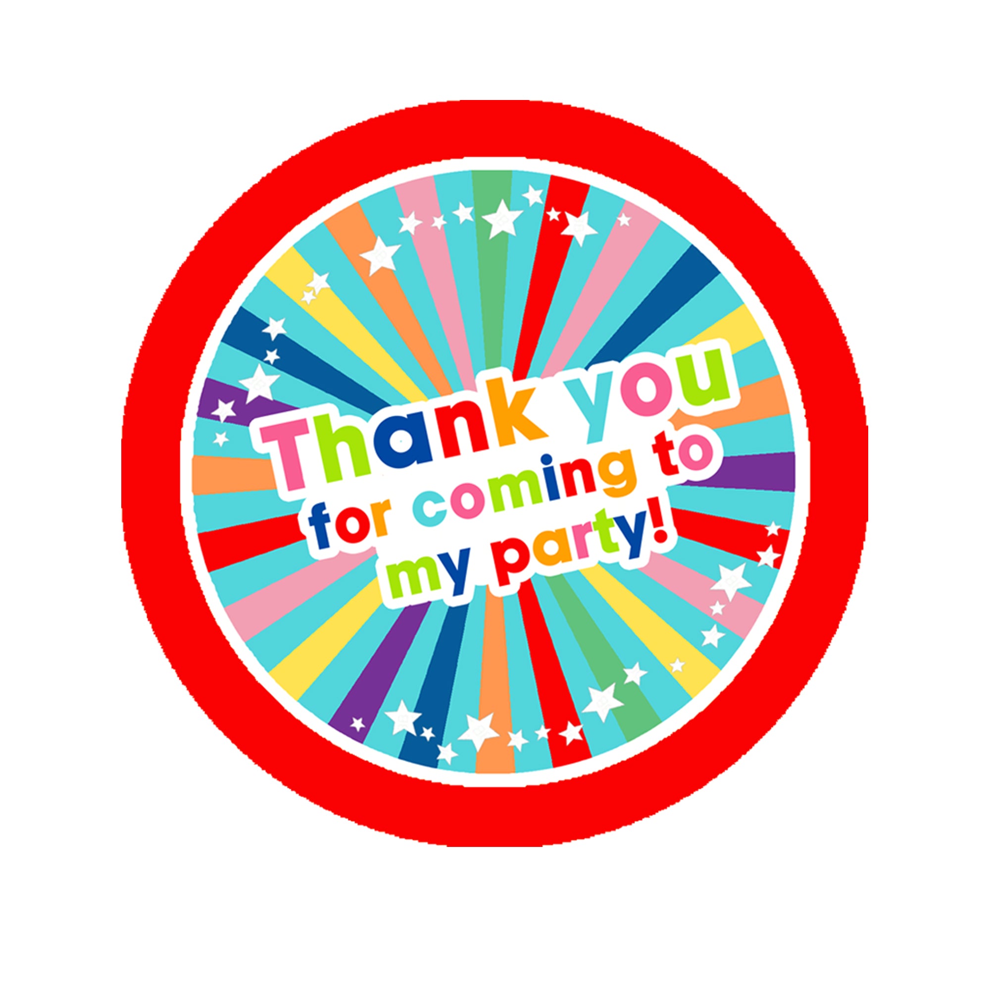 Birthday Thank you Stickers Thank You for coming to my Party Stickers for Sweet Cone Bags Favours Bright Fun