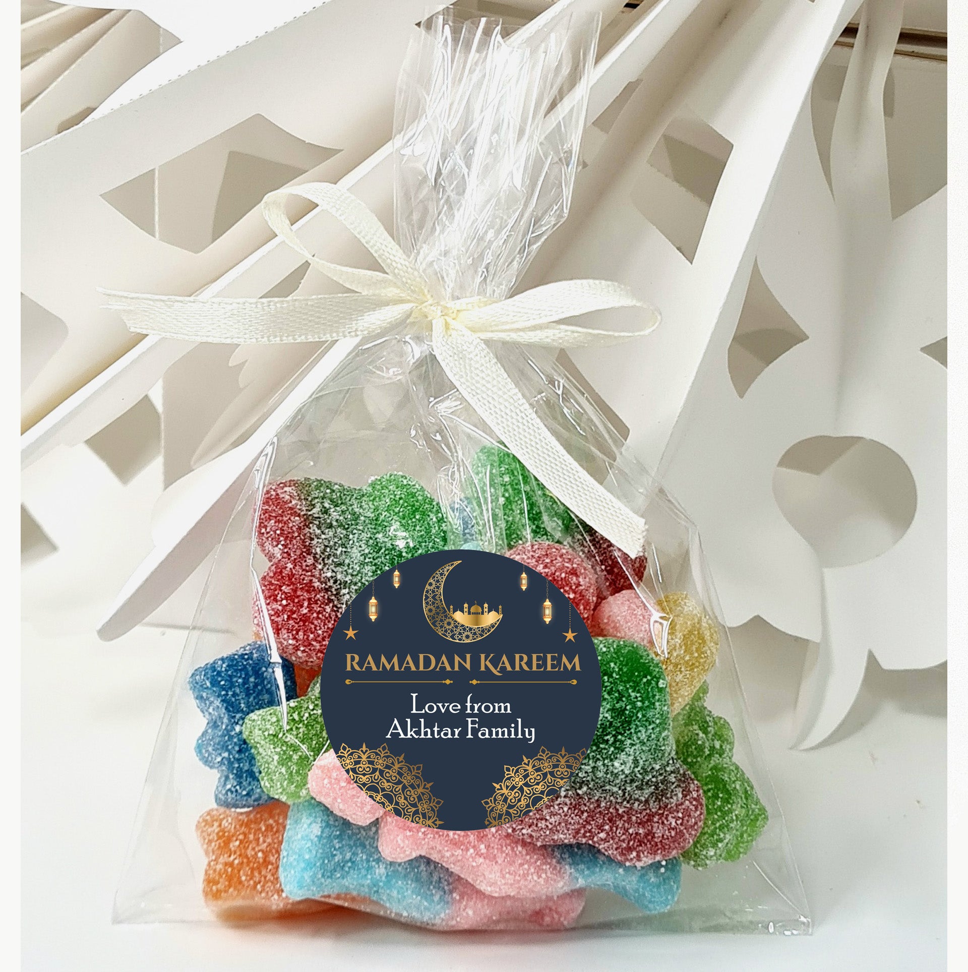 Personalised Eid Mubarak Sweet bags Stickers Ramadan Mubarak Sweets | Halal Sweet Cones | Eid Sweets Party Favours | Gifts for Ramadan