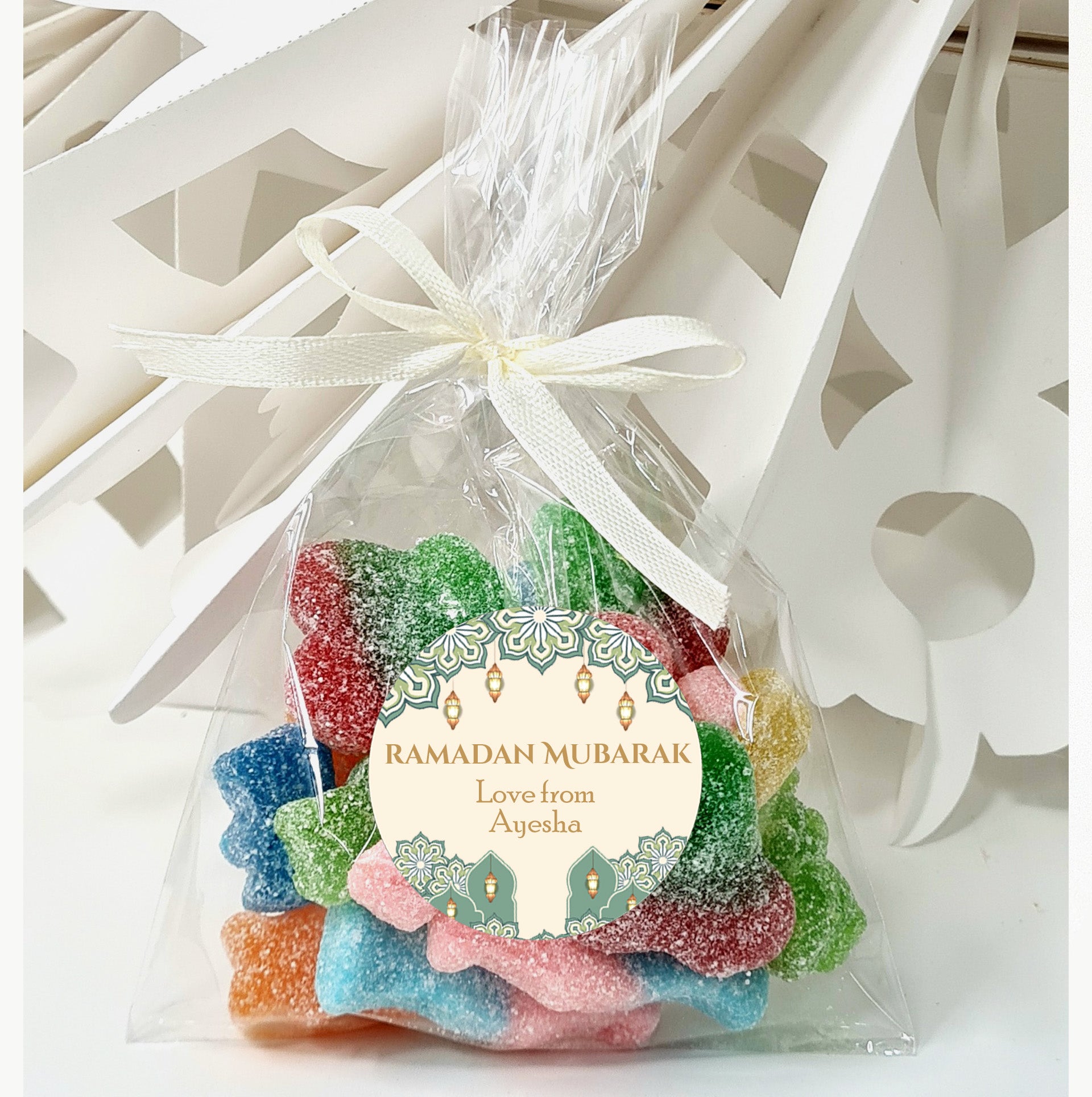 Personalised Eid Mubarak Sweet bags Stickers Ramadan Mubarak Sweets | Halal Sweet Cones | Eid Sweets Party Favours | Gifts for Ramadan