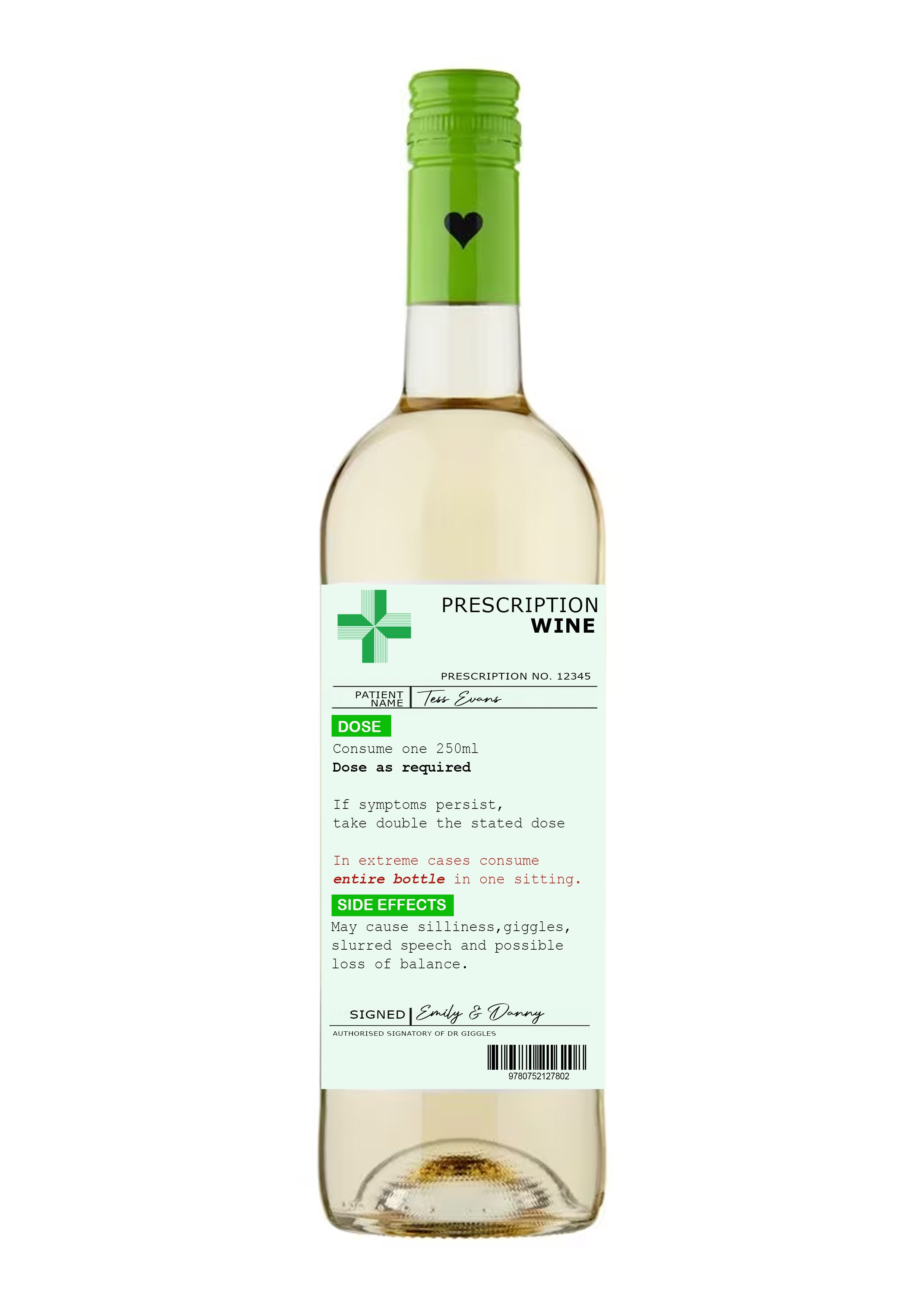 Personalised Prescription Wine Label Red White Rose Vinyl Sticker Funny Novelty Gift Birthday Anniversary
