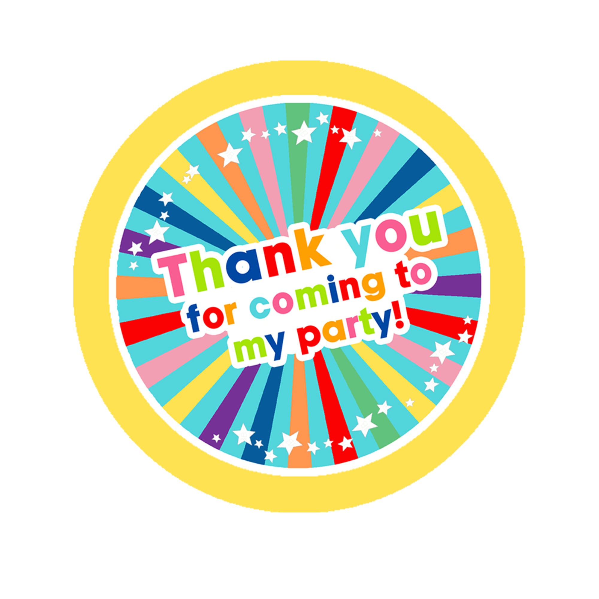 Birthday Thank you Stickers Thank You for coming to my Party Stickers for Sweet Cone Bags Favours Bright Fun